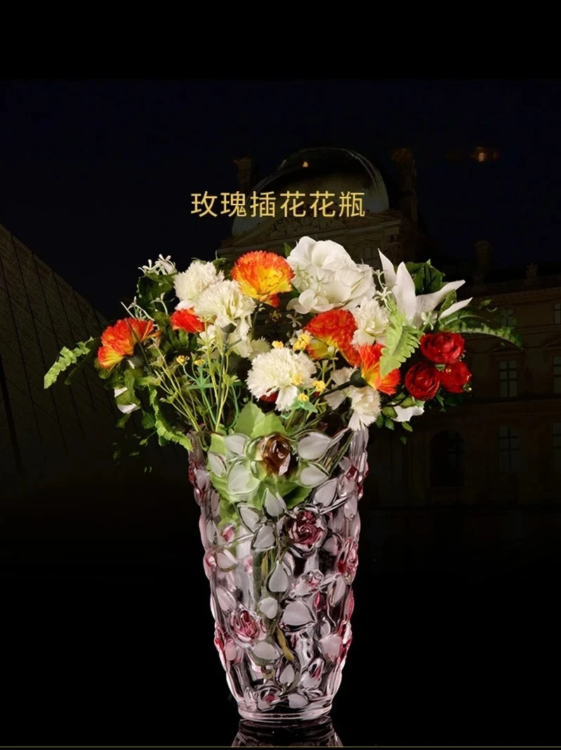 Light luxury crystal glass rose vase European-style hydroponic plant rich bamboo flower ware Countertop coffee table living room