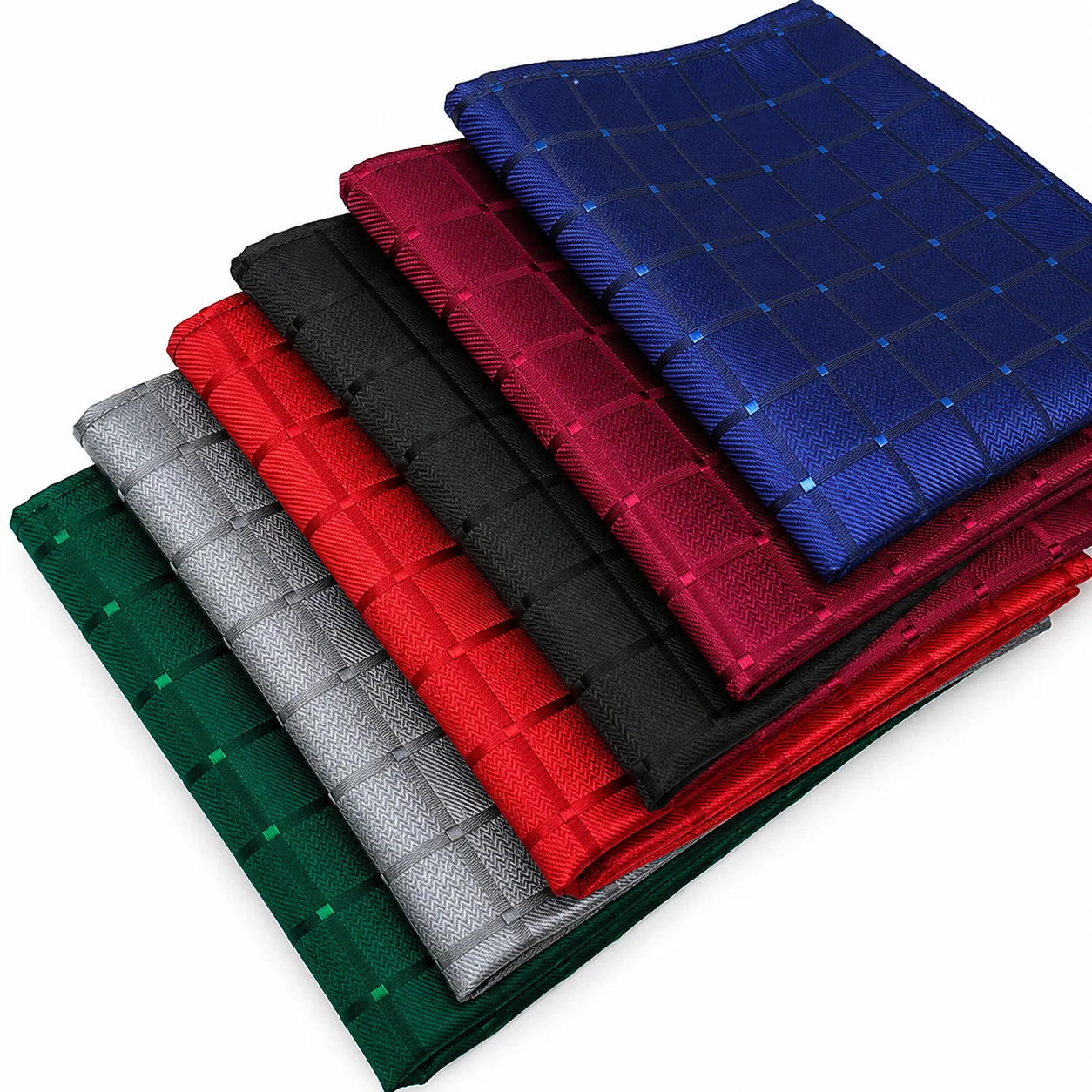 Elegant Luxury Vintage Plaid Men Pocket Square British Classic Handkerchief Suit Formal Accessory Navy Gray Black Burgundy