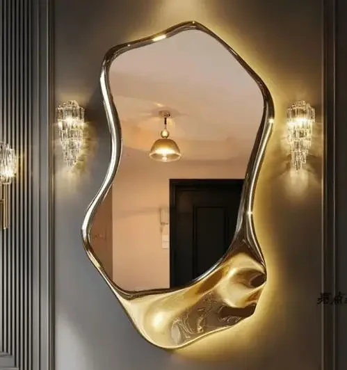Grid high-end modern wall-mounted full-body mirror creative light luxury stainless steel