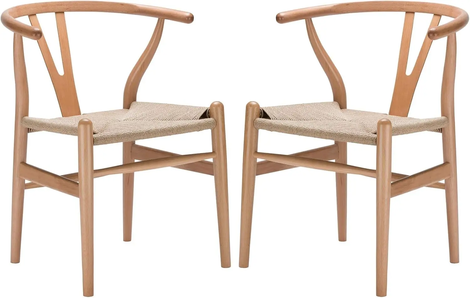 Poly and Bark Weave Modern Wooden Mid-Century Dining Chair, Hemp Seat, Natural (Set of 2)