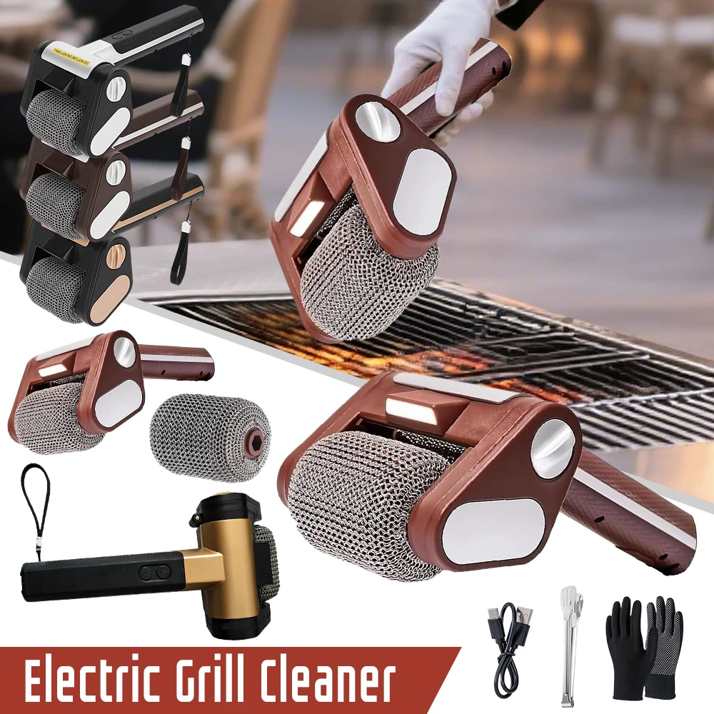 

Перезаряжаемая электрическая роликовая щетка для чистки гриля из нержавеющей стали, сменные насадки для щетки для гриля, инструменты для чистки, аксессуары для барбекю