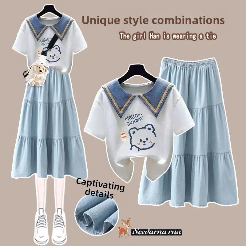 

Милый комплект для школьниц: юбка и футболка в корейском стиле для подростков, стильный и молодежный