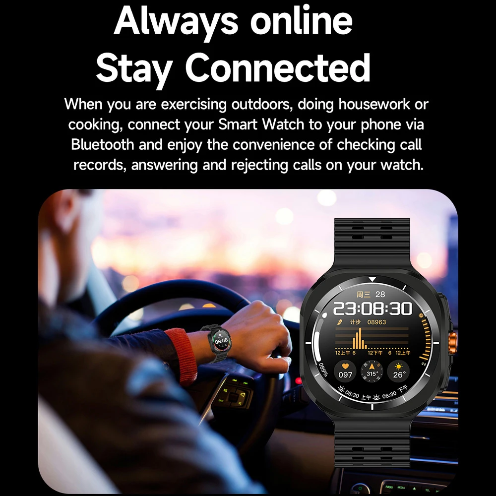 البوصلة Smartwatch 1.46 AMOLED الرجال BT دعوة معدل ضربات القلب خطوة العد ساعة تنبيه 100 + أوضاع رياضية شحن لاسلكي مقاوم للماء IP68
