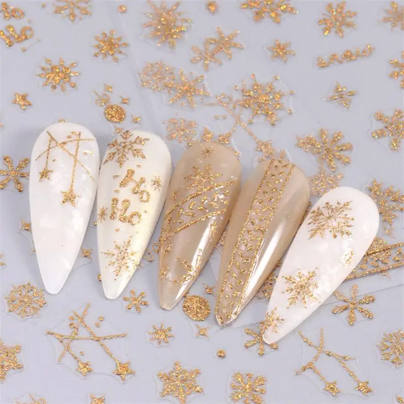 3D Snowflake Nail Stickers White Christmas Designs Nail Art Decals Geometric Lines New Year Winter Gel Foils Sliders Decorations