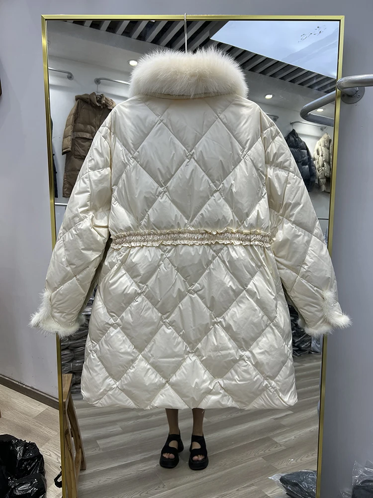 2023 New Female Loose White Duck Down Jackets Ladies  Real Fox Winter Women Winter New Down Coats Thick Warm Long Overcoats