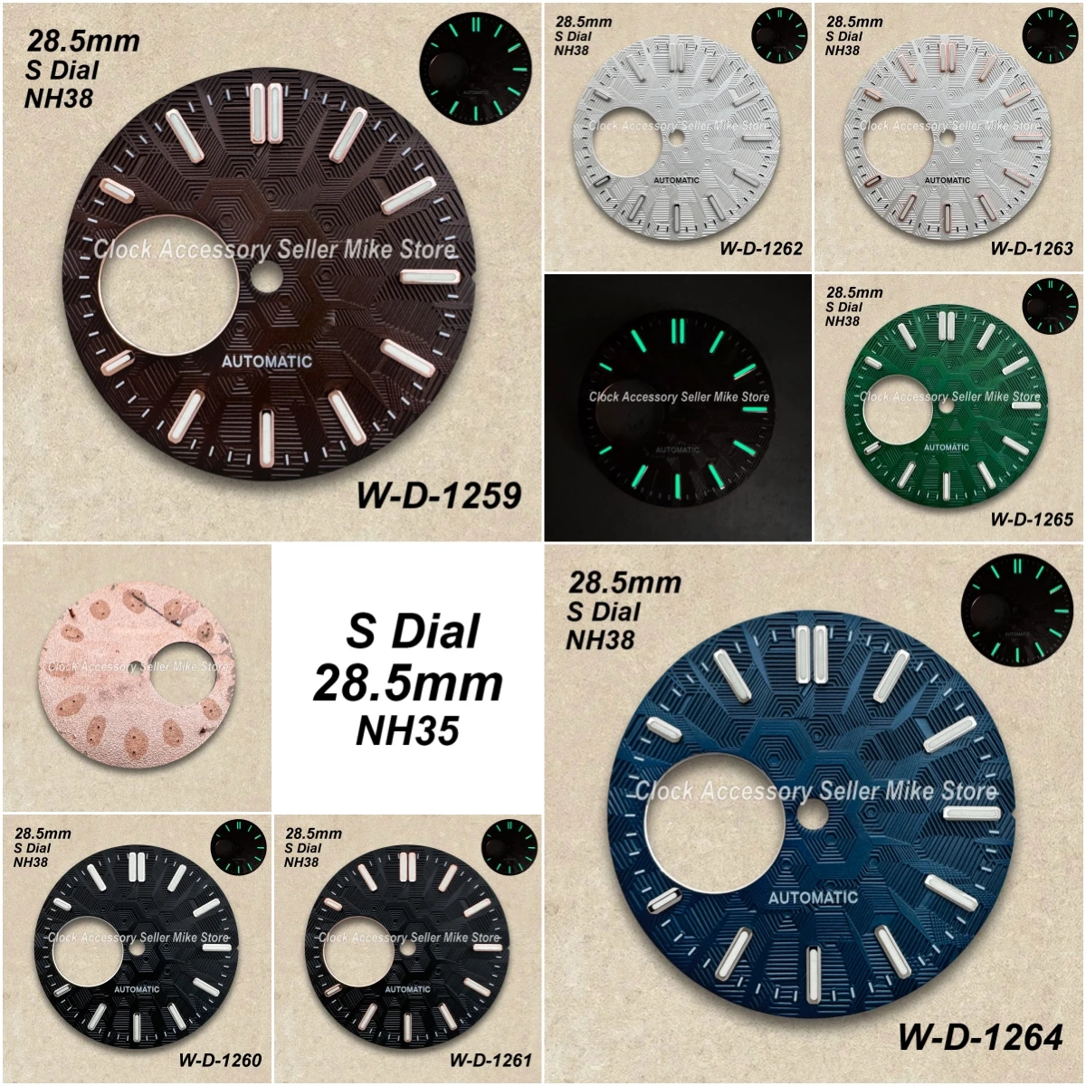 

S Logo 28.5mm Hollow Out Dial Fit NH38/NH35/NH36 Movement Green Luminous Geometric Figure Quality Watch Modification Accessories