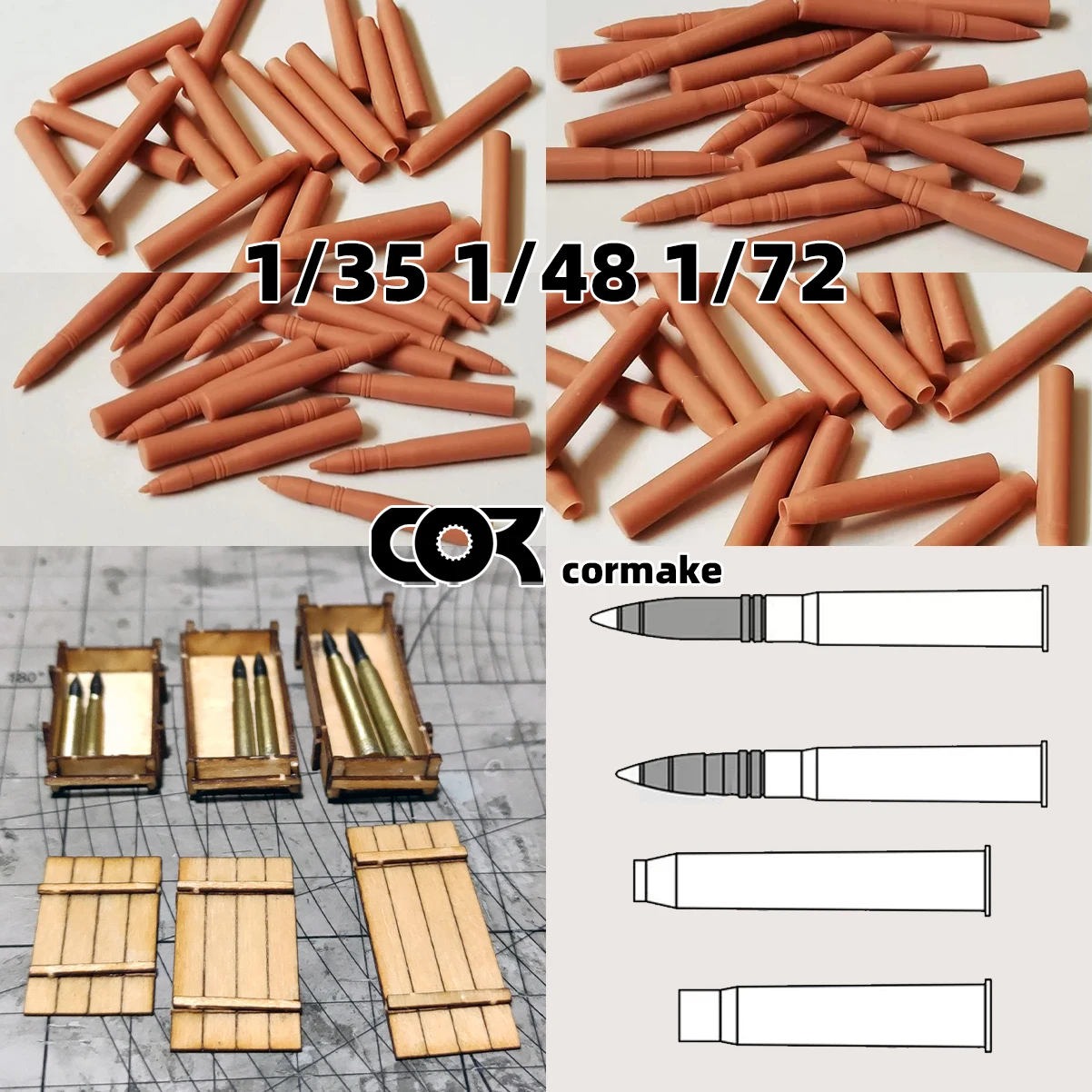 

1/35 Scale Model Kit, Resin Parts, Miniature Building Diorama Accessories, German 75mm 85mm Shells & Ammo Boxes