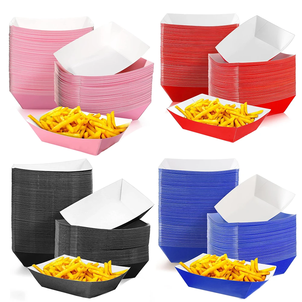 Party Disposable Paper Food Trays Pink Red Blue Black Plate Boats Box BBQ Dessert Multiple-topic Wedding Birthday Party Supplies