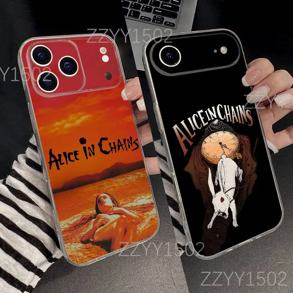 

Band A-Alice in Chains Phone Case For iPhone 17,16,15,14,13,12,11 Pro,Max,Plus,X,XS,XR,SE4,E Mini Transparent Soft