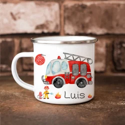 Enamel cup with name personalized fire brigade firefighter Mug Boy Kids Birthday Gift Milk Mug