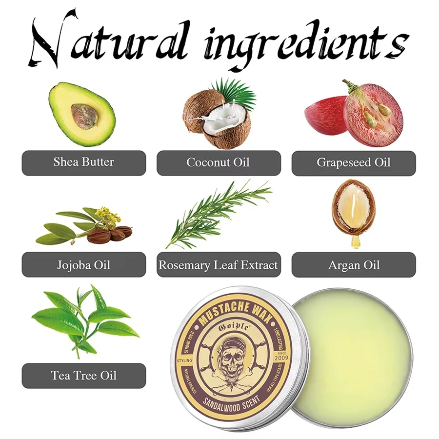 Natural Men Sandalwood Scent Beard Balm Anti-Frizz Split Ends Conditioner Beard Care Cream Wax Mustache Styling Accessories