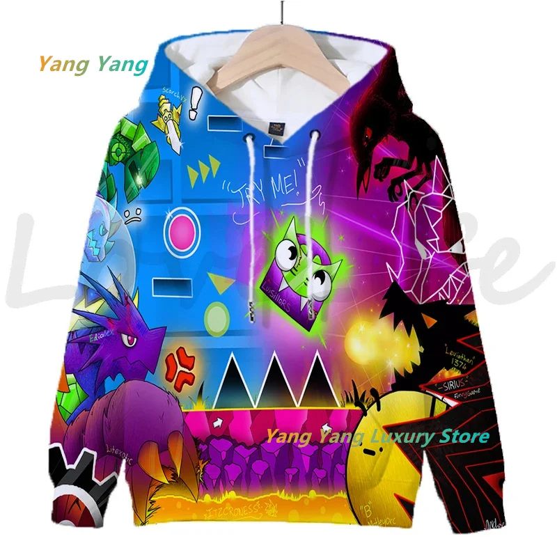 3D Print Hoodies Cartoon Game Sweatshirts Tops Christmas Kids Geometry Dash Children Long Sleeve Pullovers Coat Men Clothes