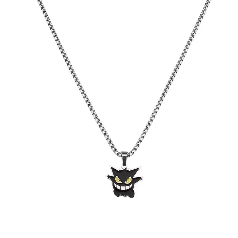 Pokemon Necklace Gengar Psyduck Cartoon Color Titanium Steel Elf Ball Couple Pendant Necklace Fashion Trend Clothing Accessories