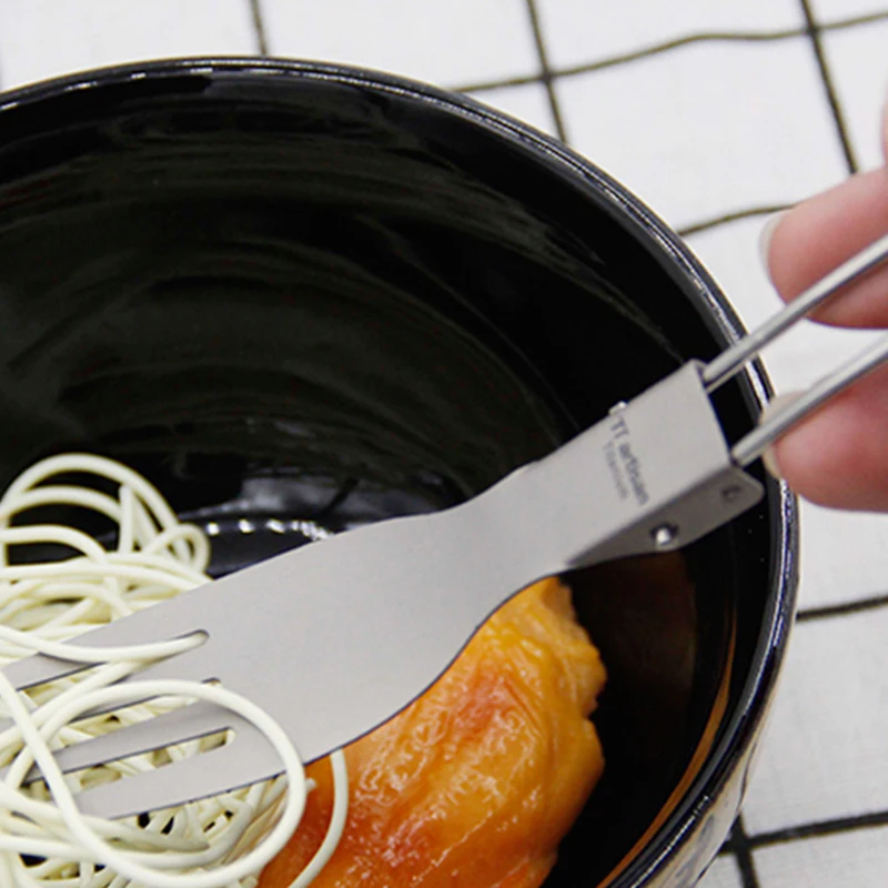 Garfo de titânio tiartisan, talheres de piquenique para acampamento ao ar livre, talheres ultraleves dobráveis, garfos para salada de frutas, com alça dobrável