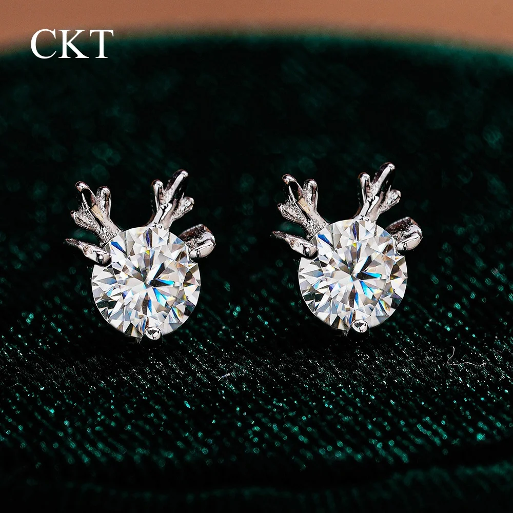 

CKT 18-каратное белое золото 0,5 карата Муассанит с бриллиантами оленьи рога Лось серьги-гвоздики для женщин платина Pt950 Ins аксессуары ювелирные изделия