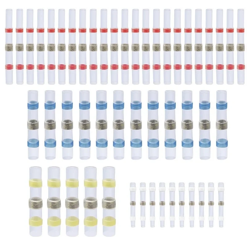 Anneau de soudure thermorétractable étanche, borne de connexion centrale, rouge 250, bleu 90, blanc 40, jaune 20, 100 pièces