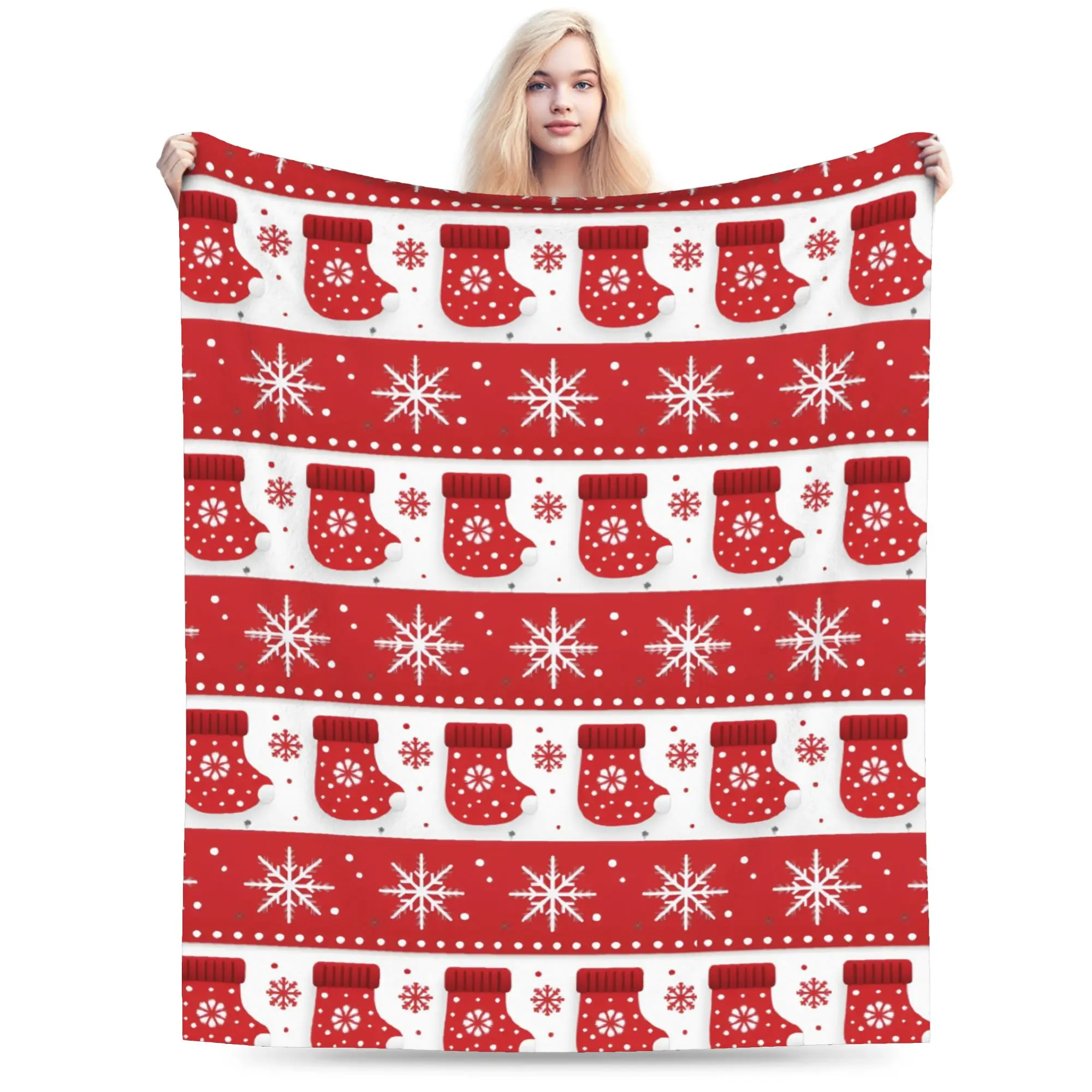 winter snowflakes christmas santa claus checkered snow Blanket Lightweight Thin Velvet Comfort Present  Throw Blankets Bedspread