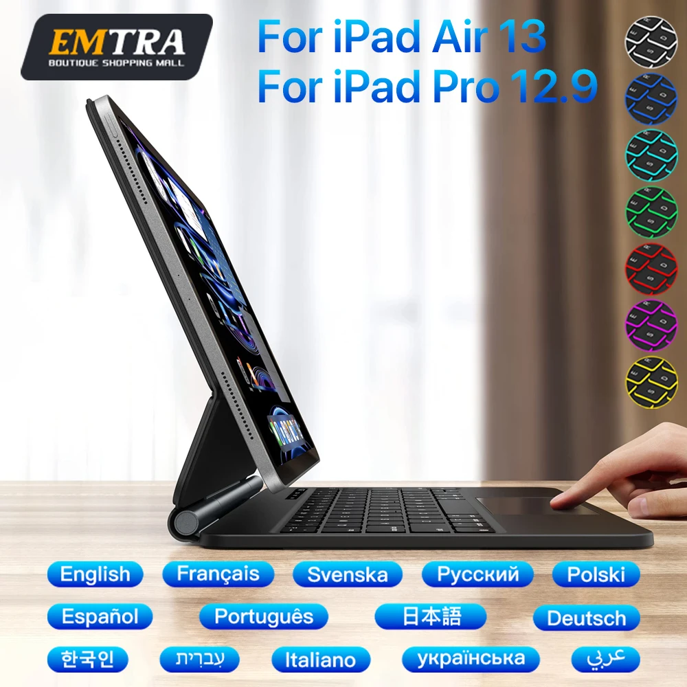 

EMTRA Magic Keyboard Magnetic For iPad Por 12.9 2018-2022 For iPad Air 13 2025 "A3268 A3269 A3271 Backlight Keyboard Smart Cover