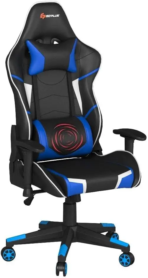 Cadeira de jogos, cadeira de escritório de massagem cadeira de corrida de jogos de computador, encosto alto de couro PU braços ajustáveis encosto de cabeça ergonômico