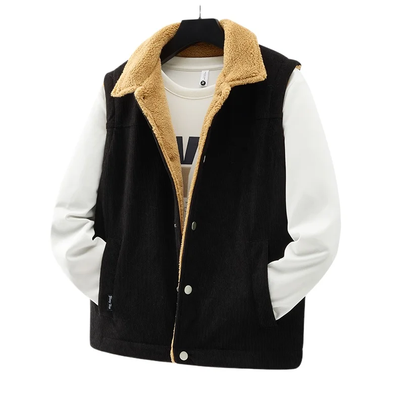 

New Autumn and Winter Corduroy Vest for Men, Thick Standing Collar, Large Size,Camisole,Workwear,Vest,Warm Cotton Jacket for Men