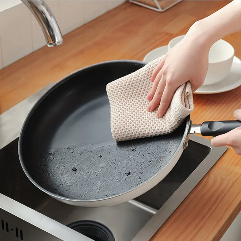 Cotton Dishcloth Honeycomb Towel Can Be Hung Square Towel Household Kitchen Living Room Hand Towel Desktop Cleaning Cloth