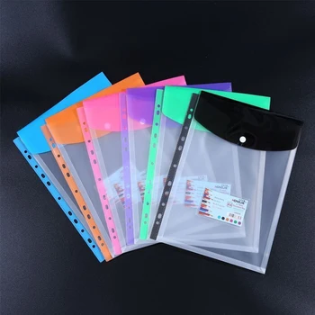 1Pc Transparent Plastic Envelopes Binder Pocket Expandable Binder Folders For 2/3/4 Ring Document Pouch With Snap Button Label