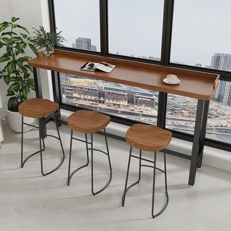 

Минималистичный барный стол из массива дерева, двухуровневый узкий консольный столик с ножками разной высоты, для установки у окна и у стены JT40