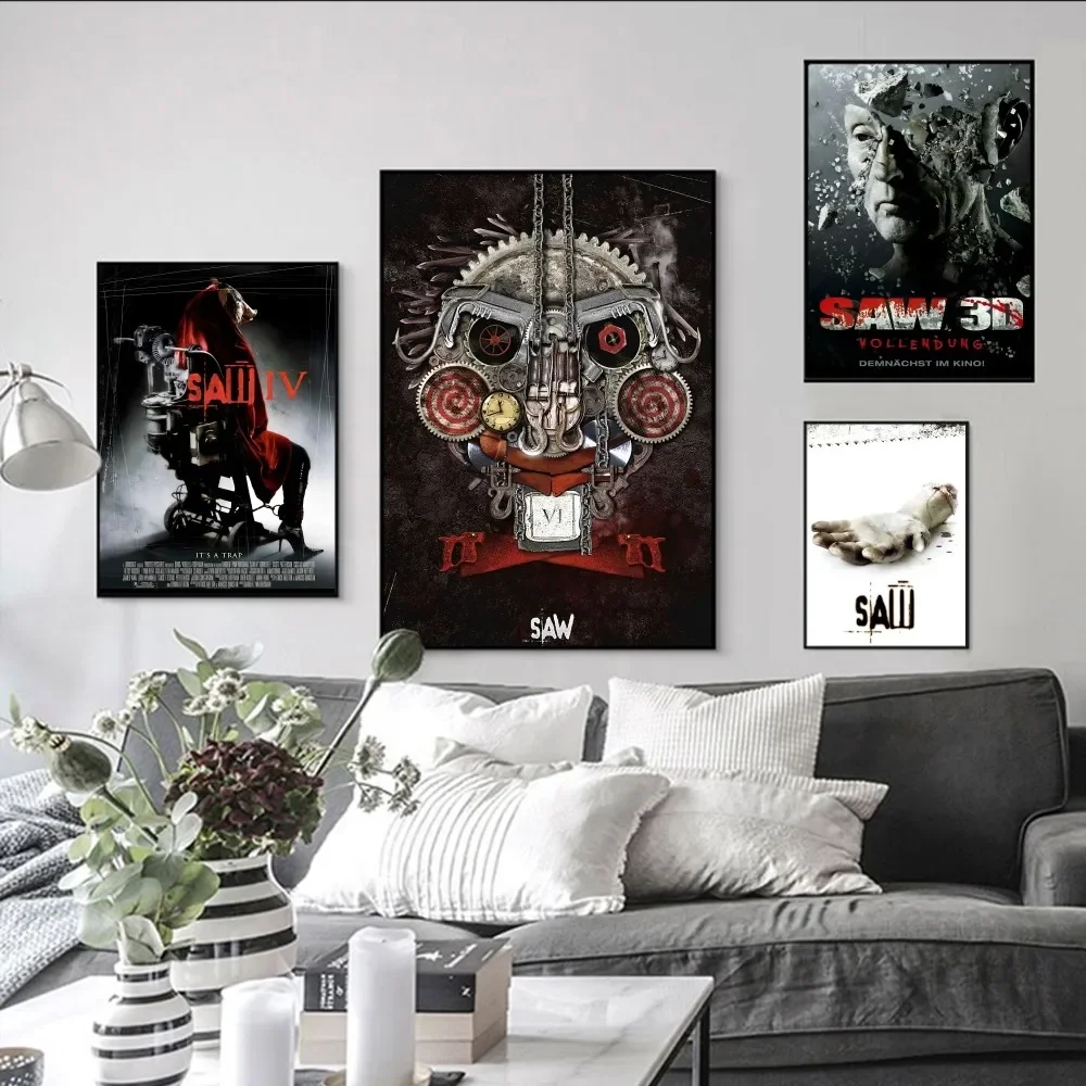 

Horror Movie S-Saw Poster Self-adhesive Art Poster Retro Kraft Paper Sticker DIY Room Bar Cafe Vintage Decorative Painting