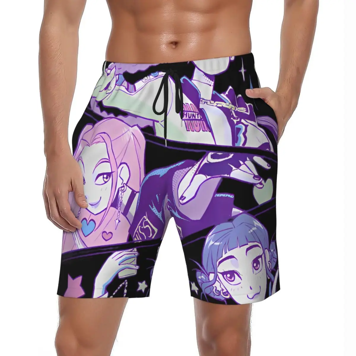 

Купальники Huntrix Demon Hunters Tour, шорты с плакатом, летние шорты на Гавайях, мужские спортивные плавки для фитнеса