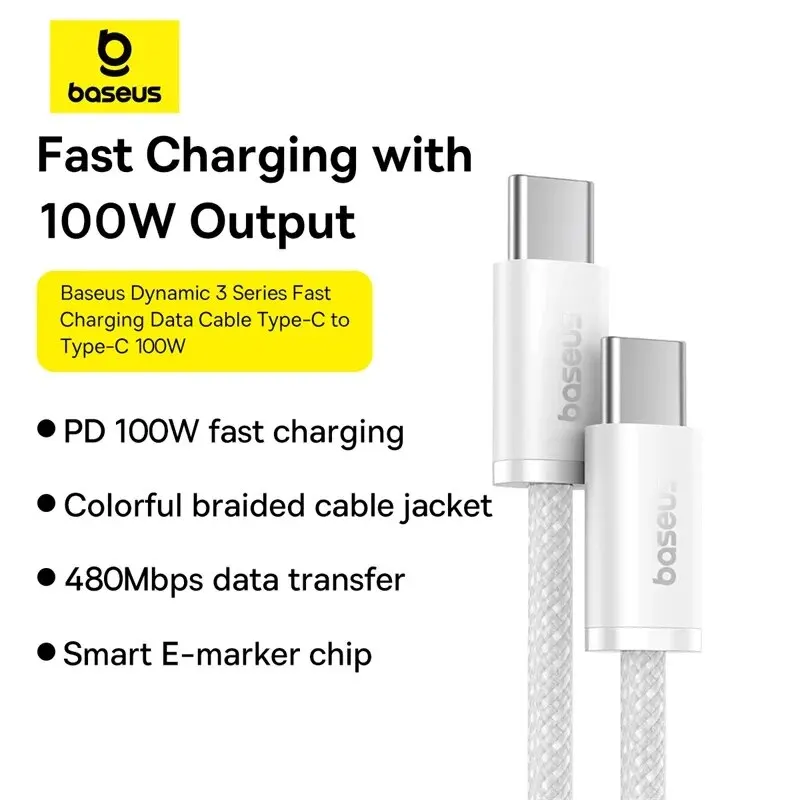 Baseus Cable de 100W tipo C a USB C para iPhone 16 15, carga rápida, para Macbook, iPad, Samsung, Xiaomi, cable USB C 4