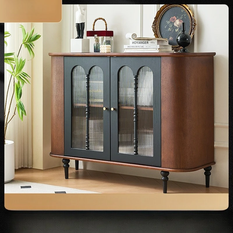 Solid wood dining side cabinet retro living room low side cabinet storage bucket cabinet dining room sideboard solid wood cabine