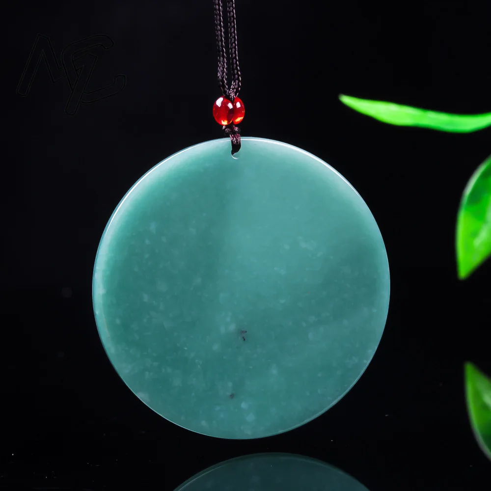 Natural Jadeite Blue Water Emerald Peaceful Card Pendant Necklace Exquisite Carved Charm Jewelry Fashion Amulet Gifts Men Women view 4