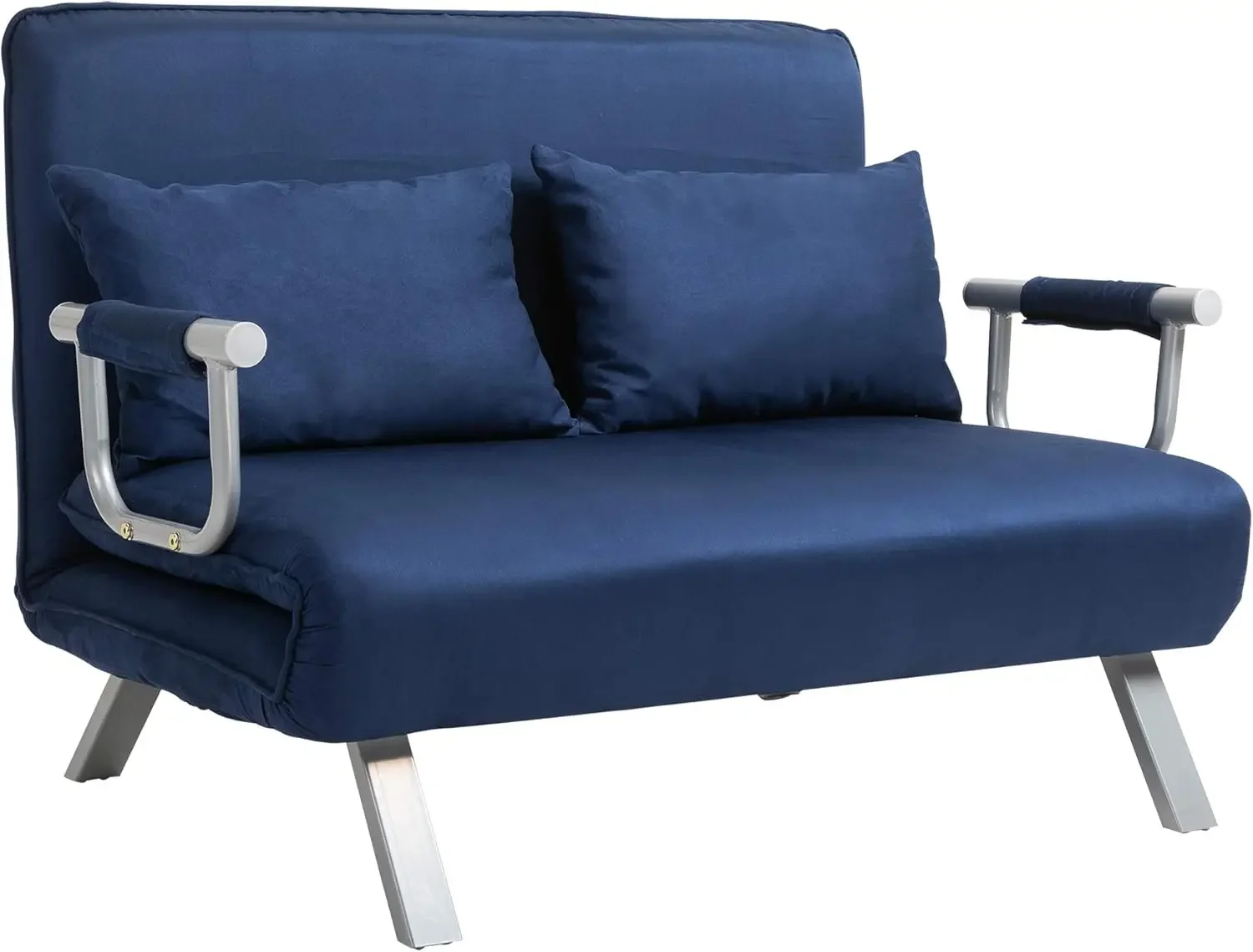 5 Position Adjustable Backrest, Armchair Sleeper with Pillows, Leisure Chaise Lounge Couch, Blue