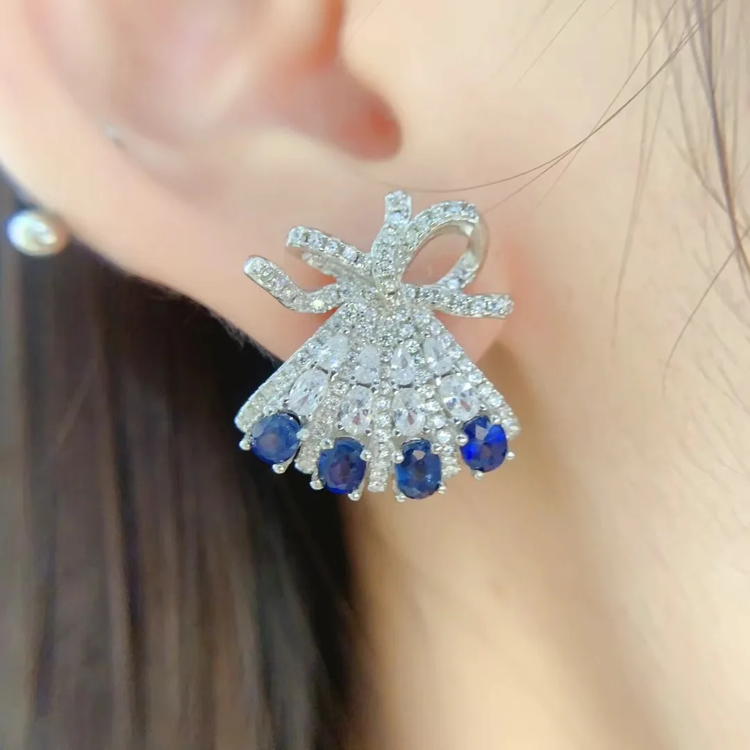 KJJEAXCMY High End Women's Earrings Natural Sapphire S925 Silver with Electroplating Boasting High Clarity Full Brilliance