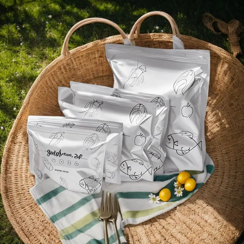10pcs 알루미늄 호일 신선 유지 가방 재사용 가능한 셀프 씰 포장 가방 두꺼운 빛 식품 저장 가방 과일 방지