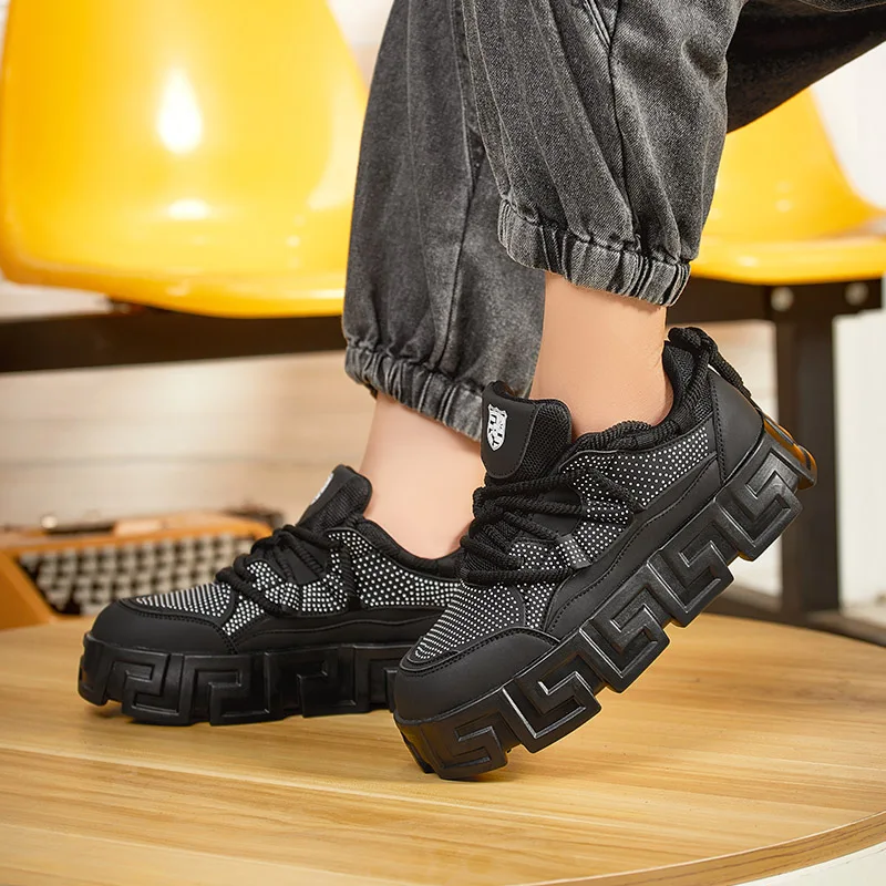 New Fashion Mens Thick Sole Platform Sneakers Breathable Leather Lightweight Low Top Dad Shoes Casual Sports Walking Shoes