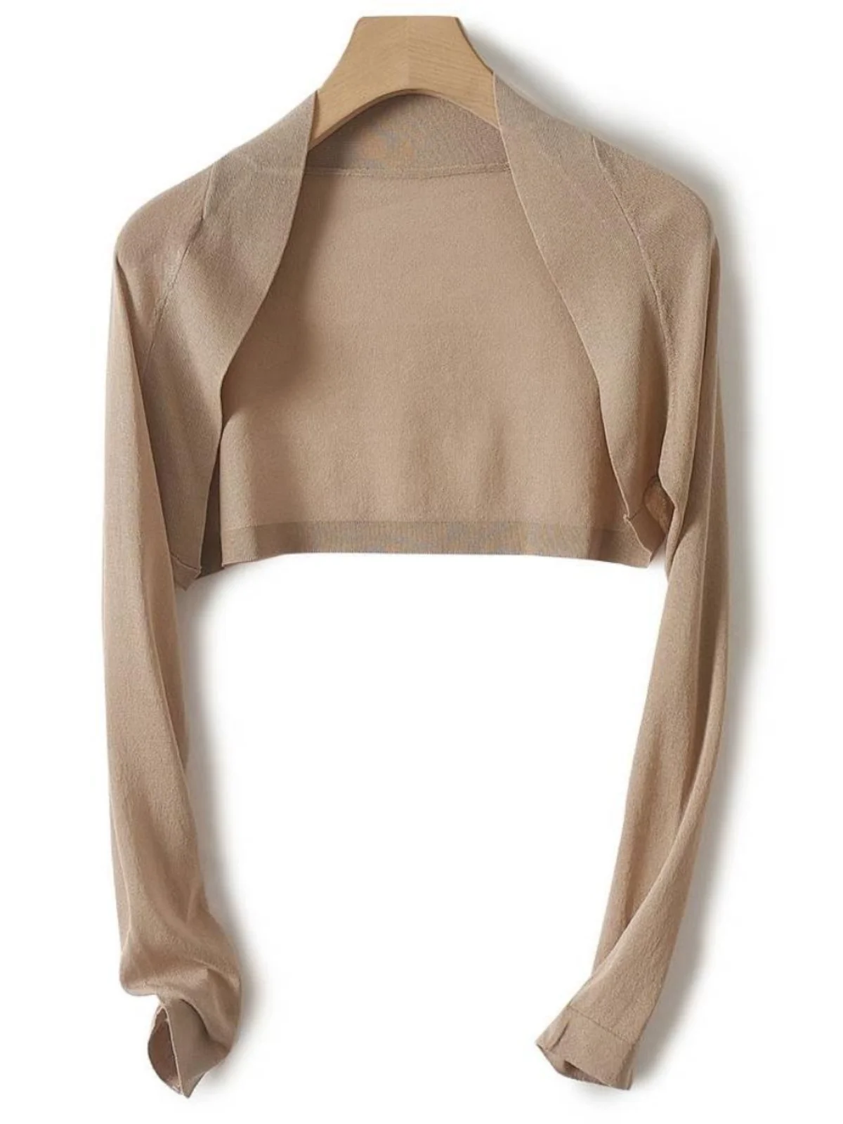 كارديجان نسائي قصير رقيق للغاية بأكمام طويلة من الصوف المحبوك، تصميم صيفي أنيق بكتف واحد بدون أكمام #5