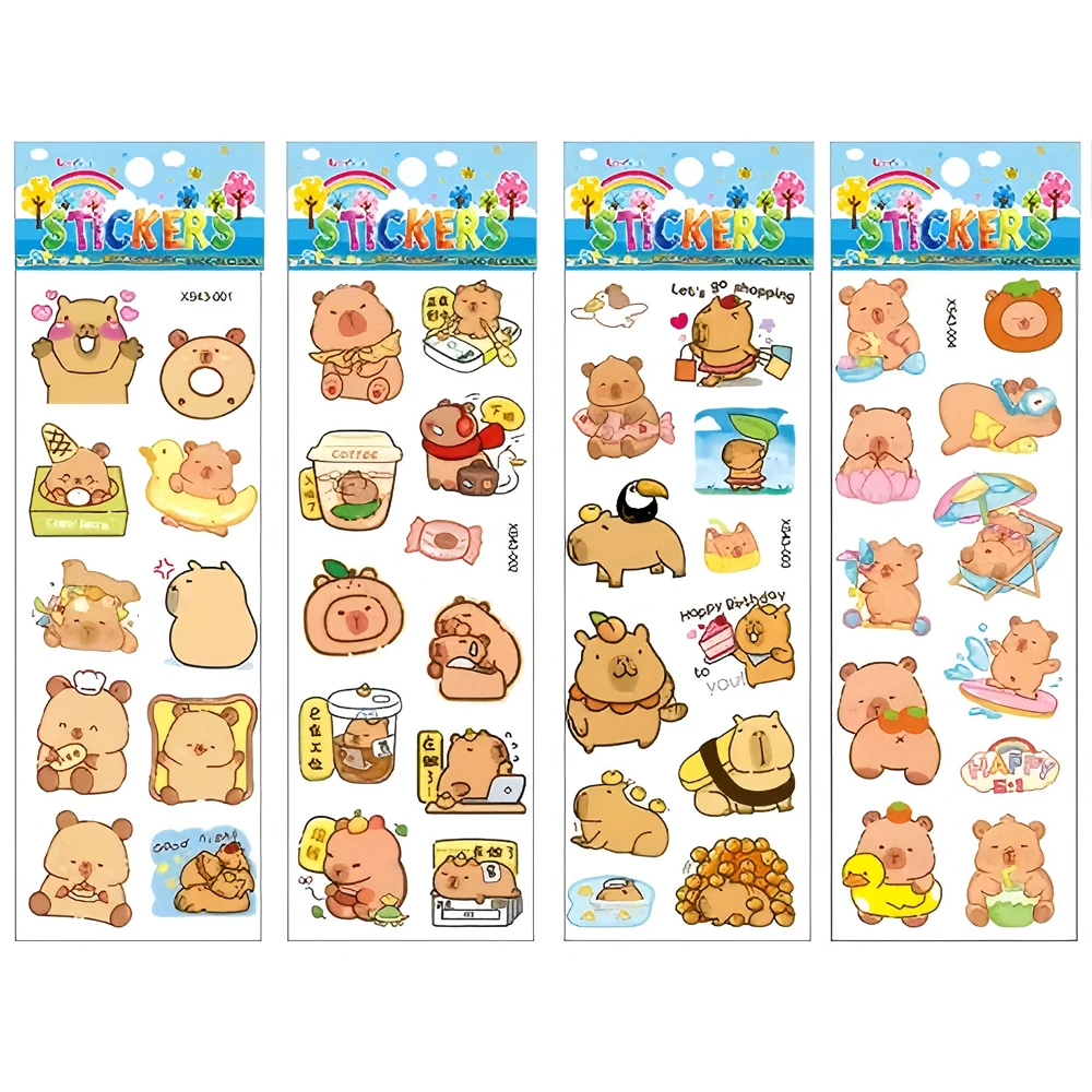 

12sheets Funny Capybara Animal Bubble Stickers Cute Cartoon Waterproof Decoration Decals for Scrapbook Phone Kid DIY Toy Sticker