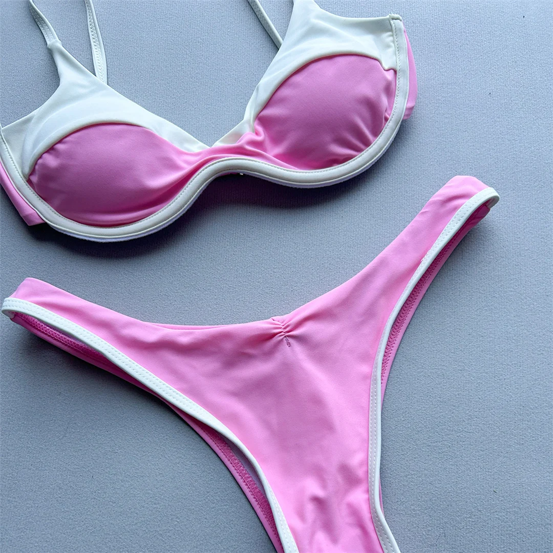 Splicing-Bikini mit Bügel, Damen-Badeanzug, zweiteiliges Bikini-Set, brasilianischer Badeanzug mit Polsterung, Badebekleidung, Schwimmbekleidung V8457 – Detail 10