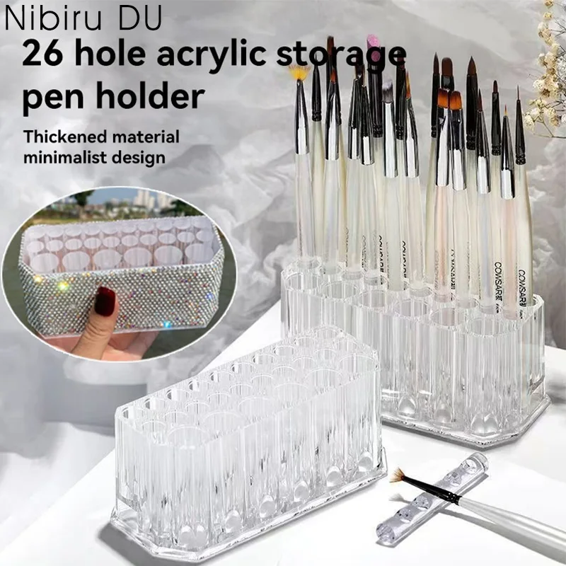 26 Holes Acrylic Nail Brushes Organizer Nail Art Kit Storage Tools Makeup Cosmetics Pen Display Case Holder Holder Showing Shelf view 3