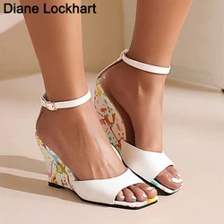 Fashion Women Print Wedges Sandals Casual Buckle Strap Heels Lady Summer Gladiator High Heel Sandal Open Toe Roman Shoes Ladies