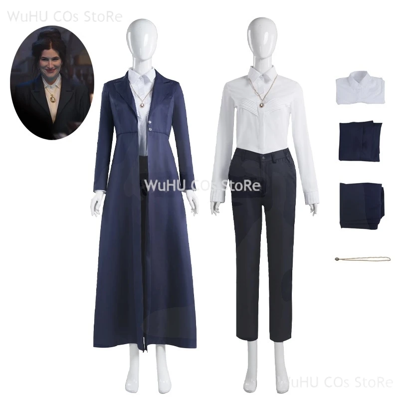 Agatha Harkness Witch Agatha TV All Along Cosplay Costume Prop Women Necklace Blue Trench Coat Holloween Party Roleplay Uniform