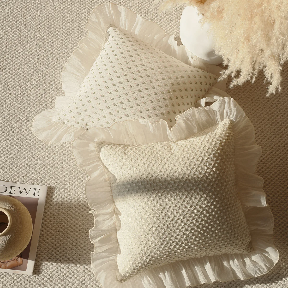 45x45cm Sweet Sofa Throw Pillowcase Cojines Polyester Ruffled Edge Decoration Jacquard Cushion Cover Headboard Pillowcases