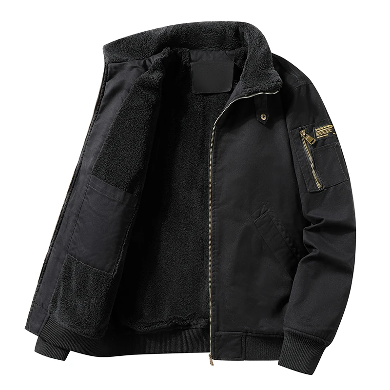 New Casual Versatile Solid Lapel Men Tops Winter Fleece Thickening Parka Outdoors Loose Keep Warm Fashion Multiple Pockets Coat