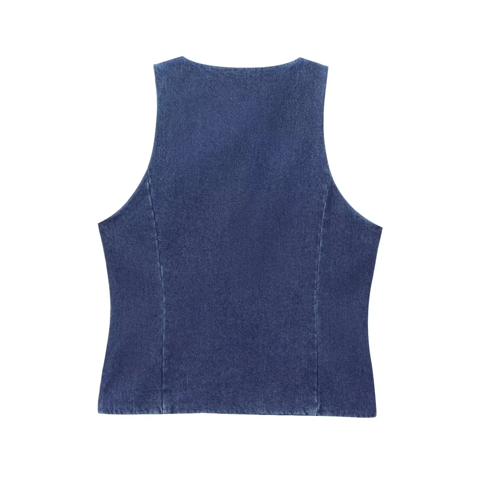 Women's 2024 new fashion button decoration casual slim O Neck denim vest top retro sleeveless pocket women's vest chic top