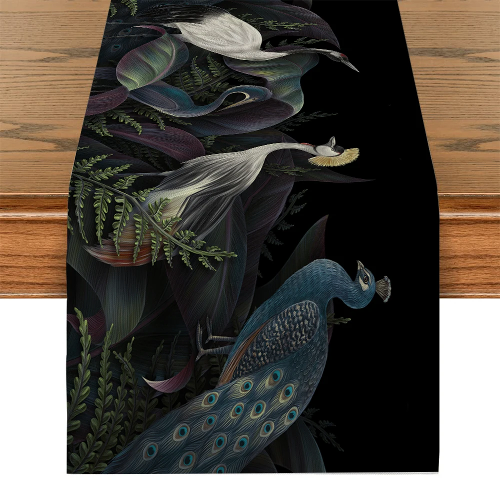 Cranes, Peacocks and Birds Tropical Plants Table Runner Kitchen Dining Decoration Table Runners Holiday Decorations Room Decor