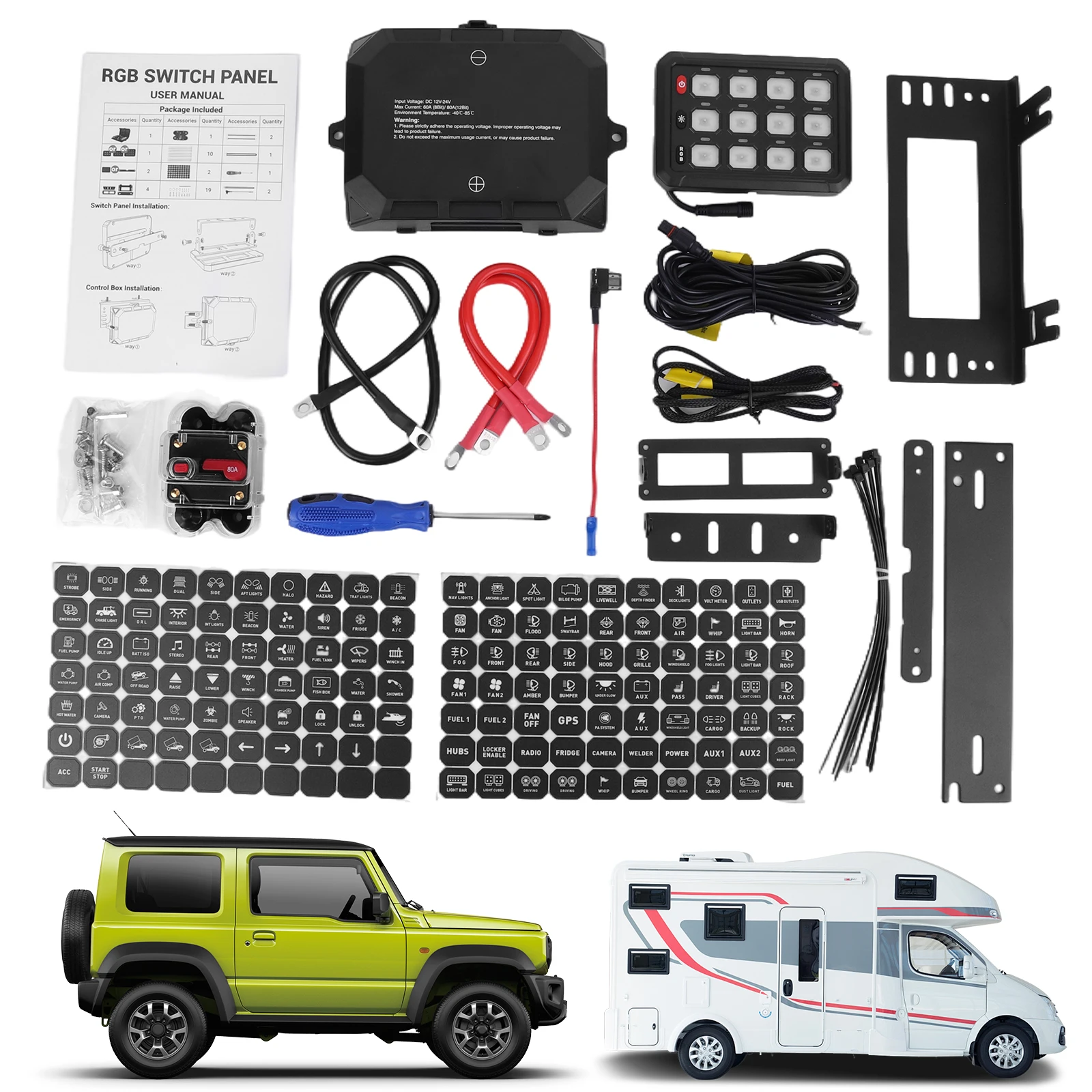 

Caravan Control Panels 12/24V Car Touch Switch Panel DIY Backlit Universal Circuit Control Panel for LED Light Bar
