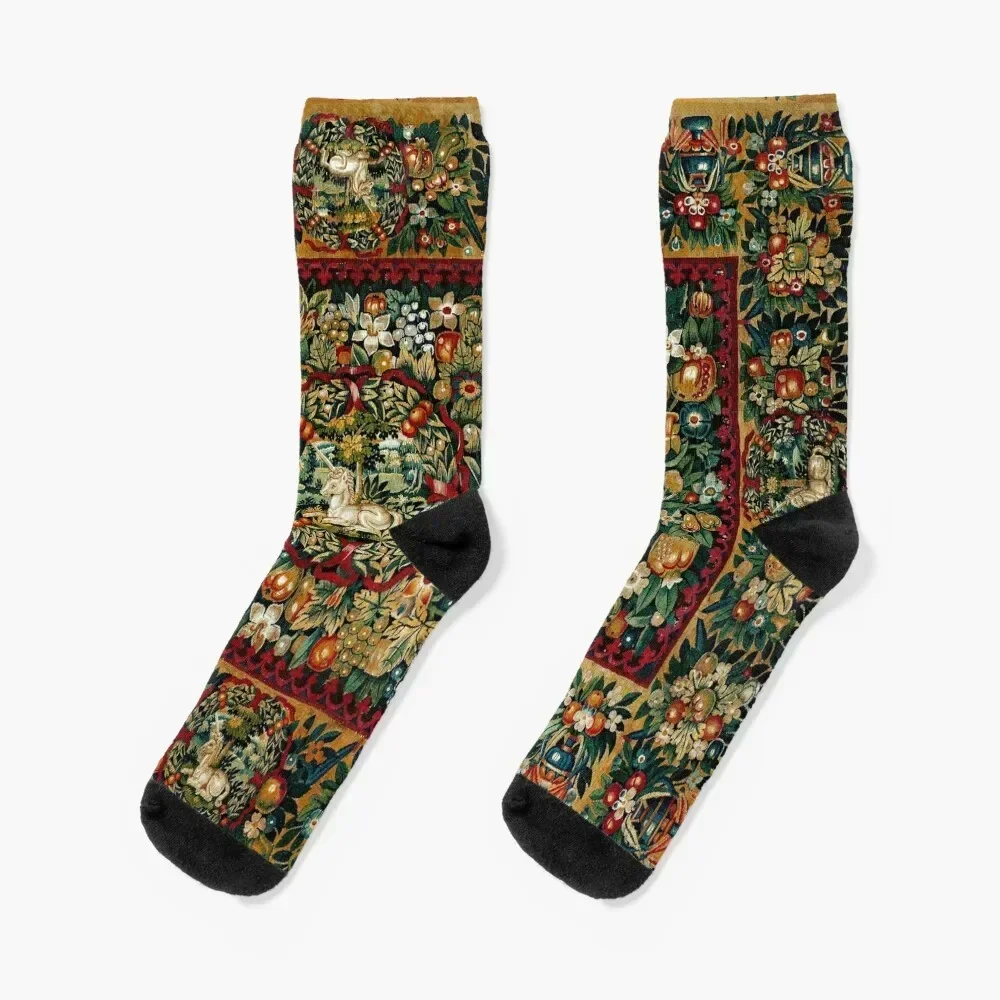 Medieval Unicorn Floral Tapestry Socks Children's anti-slip sport sports stockings Socks For Men Women's