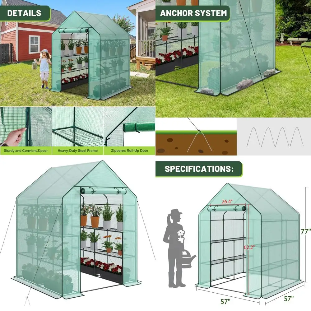 

Портативная теплица 57x57x77 см с покрытием из полиэтилена, 3 ярусами и 8 полками для выращивания растений в помещении/на улице