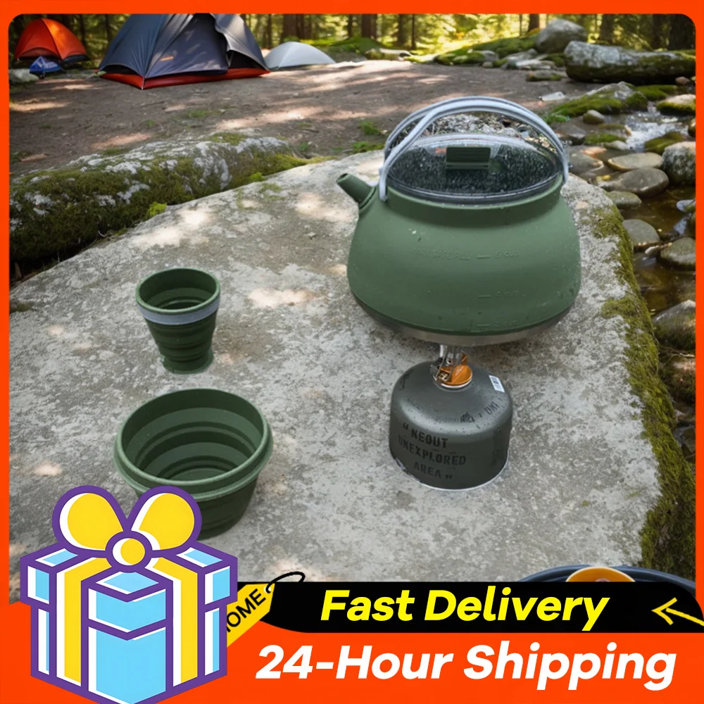 1.5L Silicone Kettle with Handle Outdoor Collapsible Kettle Stainless Steel Bottom Collapsible Water Boiler for Travel Picnic